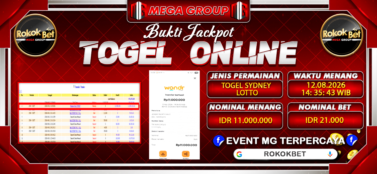 Bukti JP situs Rokokbet hari Rabu, 12 Agustus 2026
