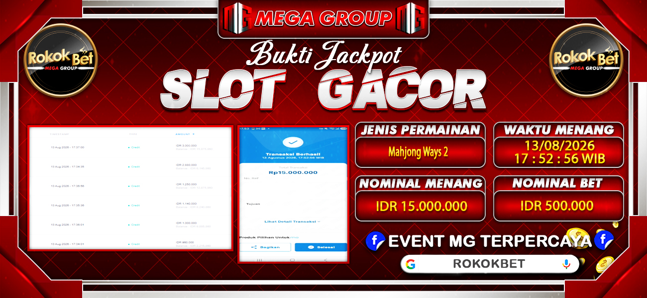 Bukti JP situs Rokokbet hari Kamis, 13 Agustus 2026