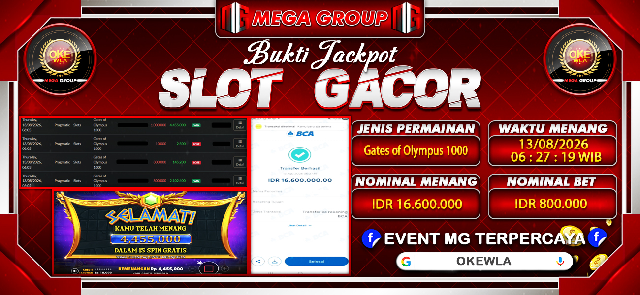 Bukti JP situs Okewla hari Kamis, 13 Agustus 2026
