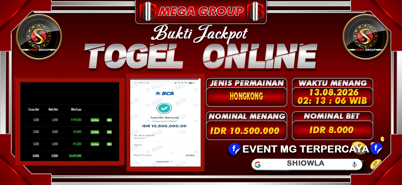 Bukti JP situs Shiowla hari Kamis, 13 Agustus 2026