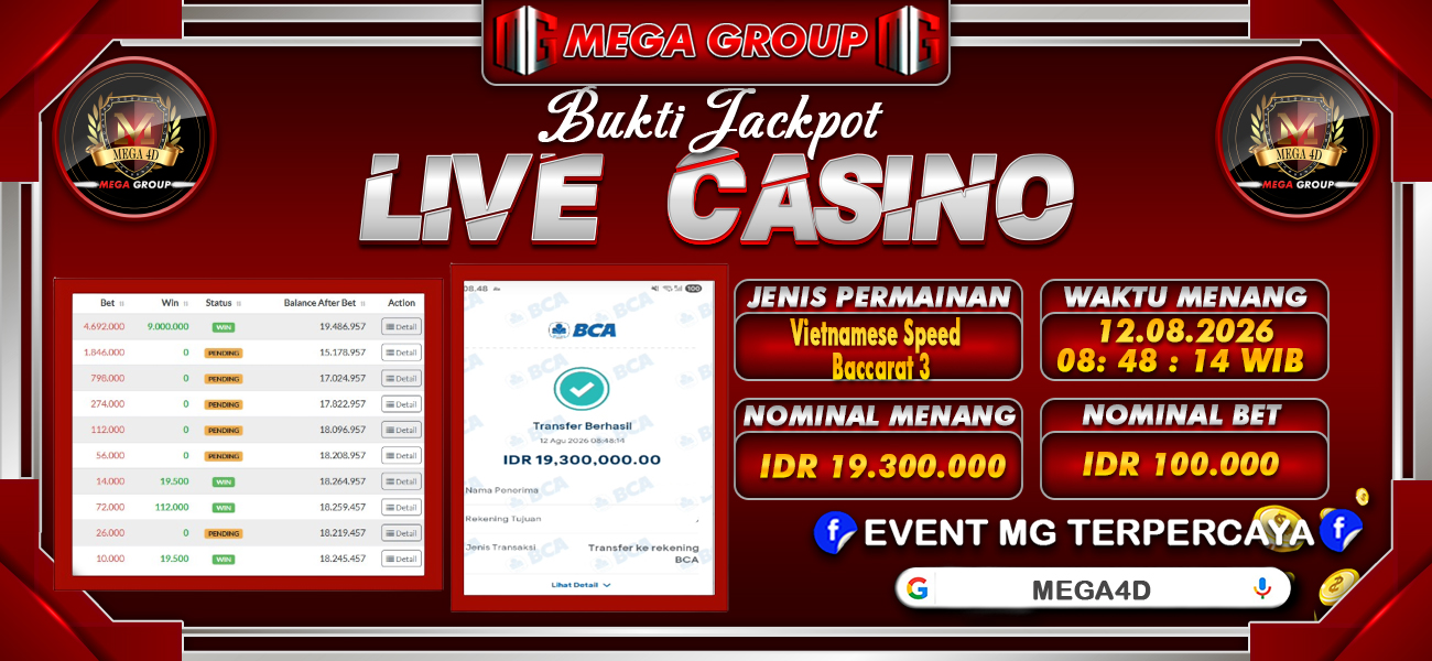 Bukti JP situs Mega4D hari Rabu, 12 Agustus 2026